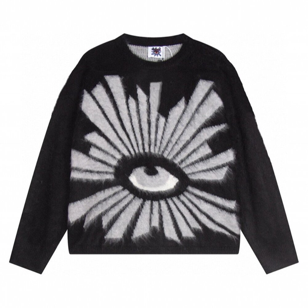 House of Errors Black Knitted Sweater With Mysterious Eye Pattern